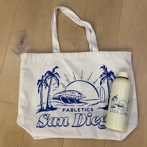 Fabletics White and Blue Tote with Bottle